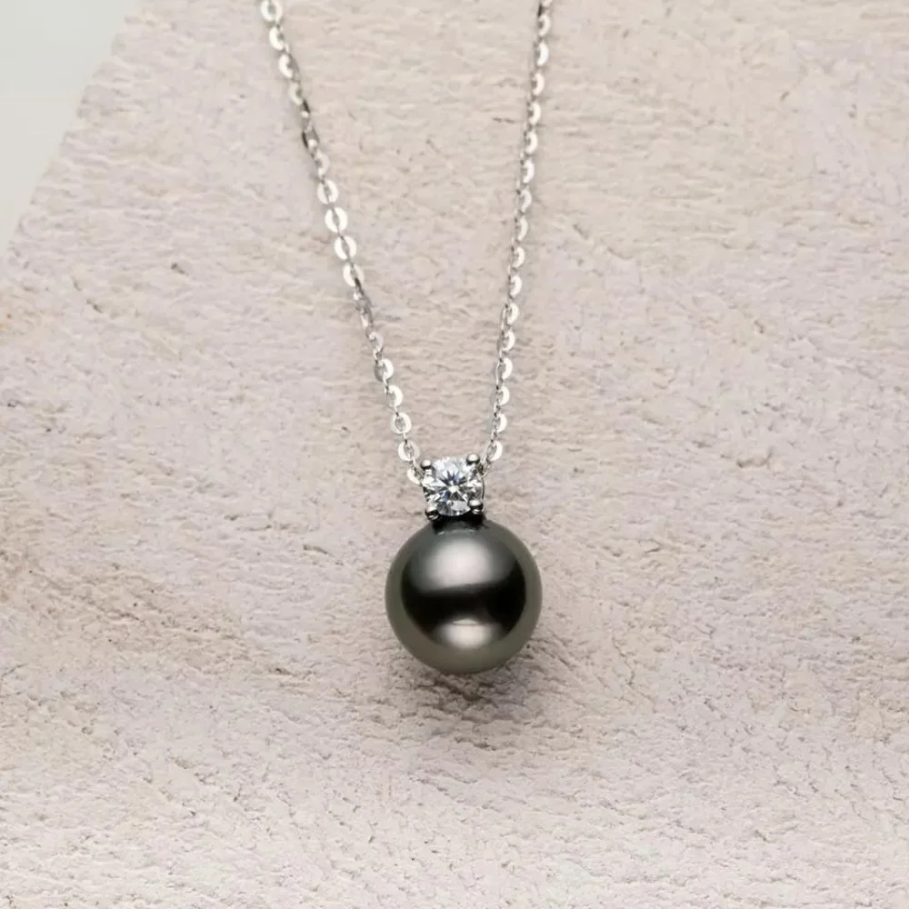 Genuine Tahitian Pearl 0.3ct. t.w. Diamond Necklace 18k Gold over Italy Silver - Picture 5 of 16